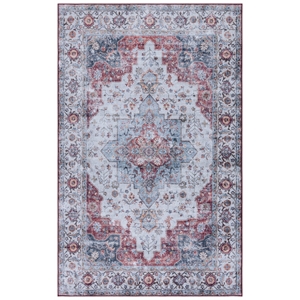 Safavieh Tucson 2'-6&quot x 4'-0&quot Polyester Power Loomed Rug in Light Blue / Rust