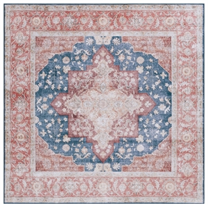 Safavieh Tucson 4'-0&quot x 4'-0&quot Polyester Power Loomed Rug in Navy / Rust