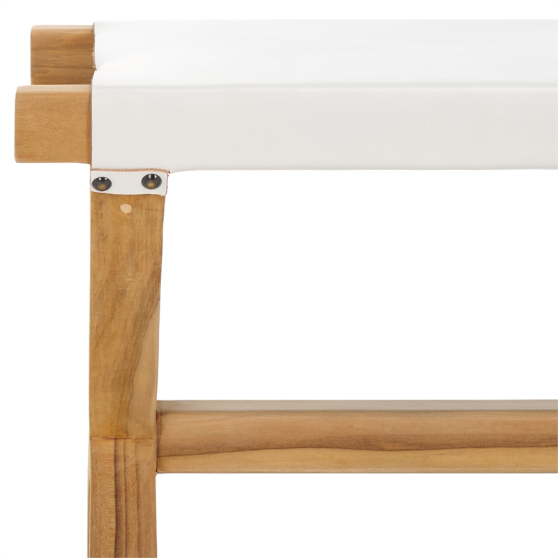 Safavieh Elron Teak and Leather Bench in White / Natural
