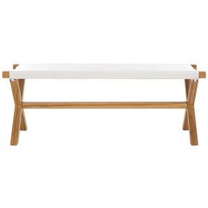 Safavieh Elron Teak and Leather Bench in White / Natural