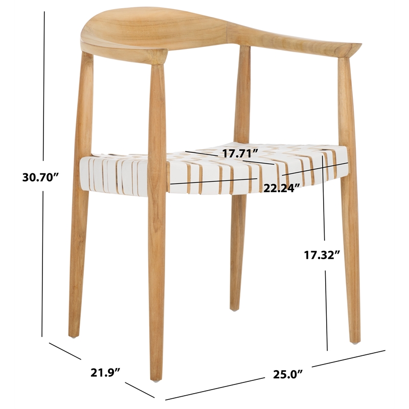 Safavieh Baden Teak Wood and Leather Accent Chair in White / Natural