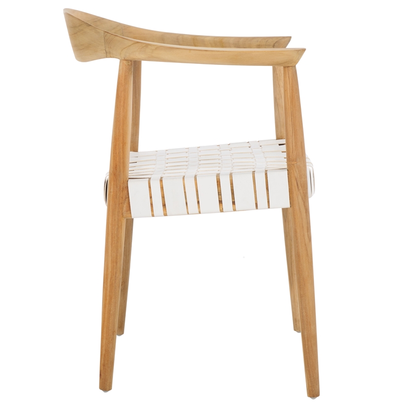 Safavieh Baden Teak Wood and Leather Accent Chair in White / Natural