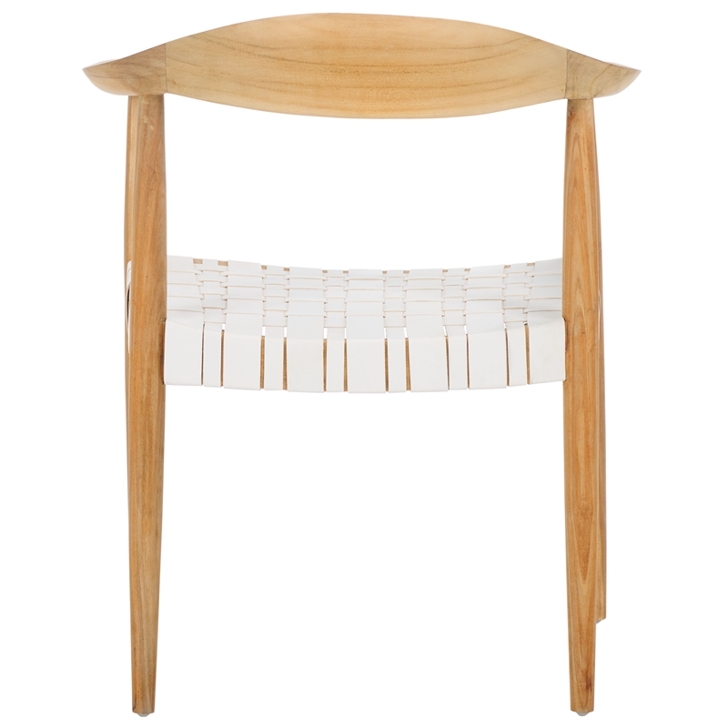 Safavieh Baden Teak Wood and Leather Accent Chair in White / Natural