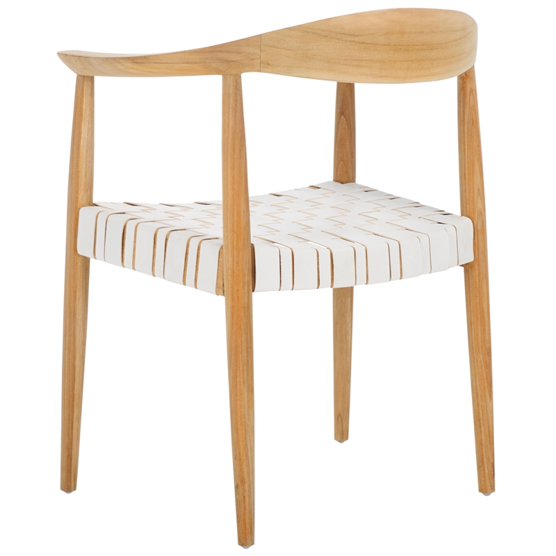 Safavieh Baden Teak Wood and Leather Accent Chair in White / Natural