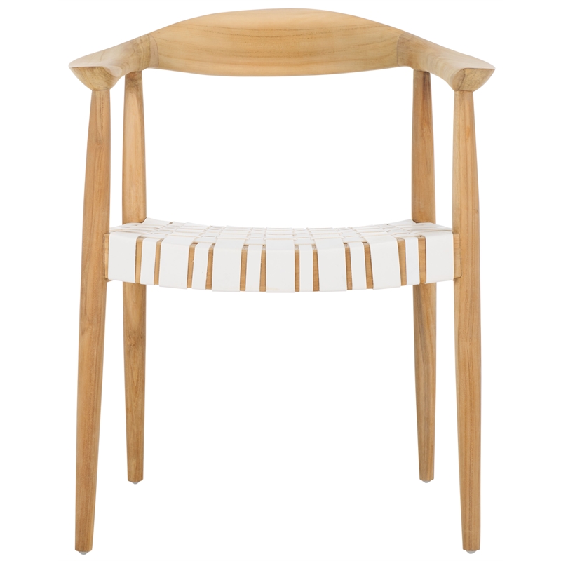 Safavieh Baden Teak Wood and Leather Accent Chair in White / Natural