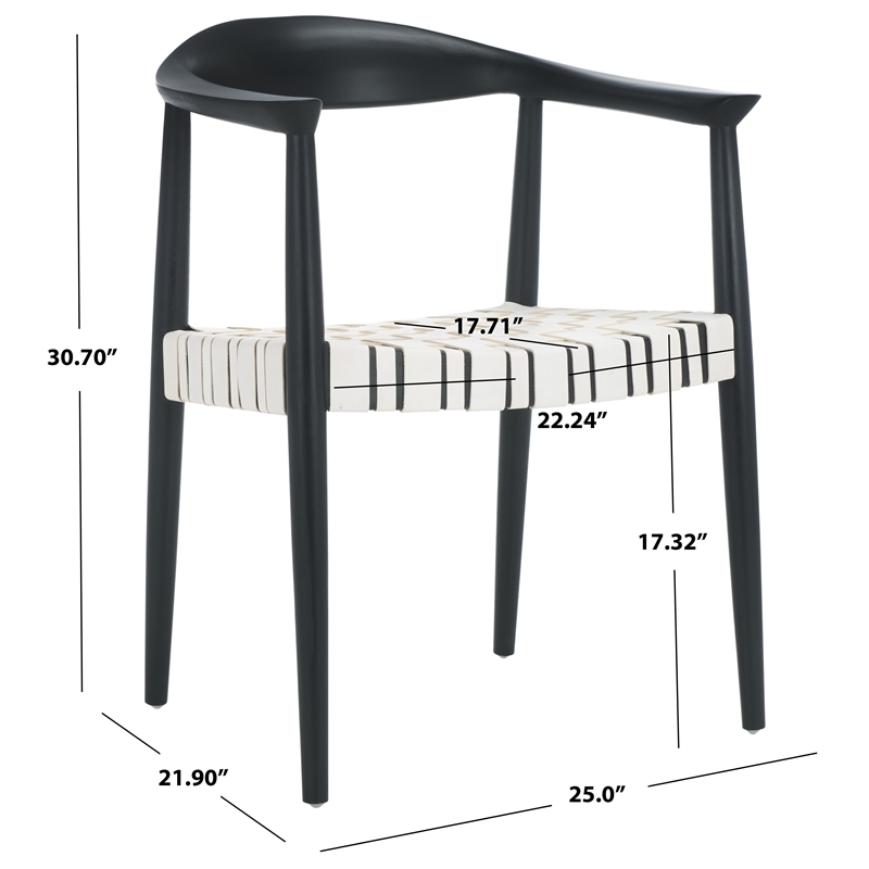 Safavieh Baden Teak Wood and  Leather Accent Chair in White / Black