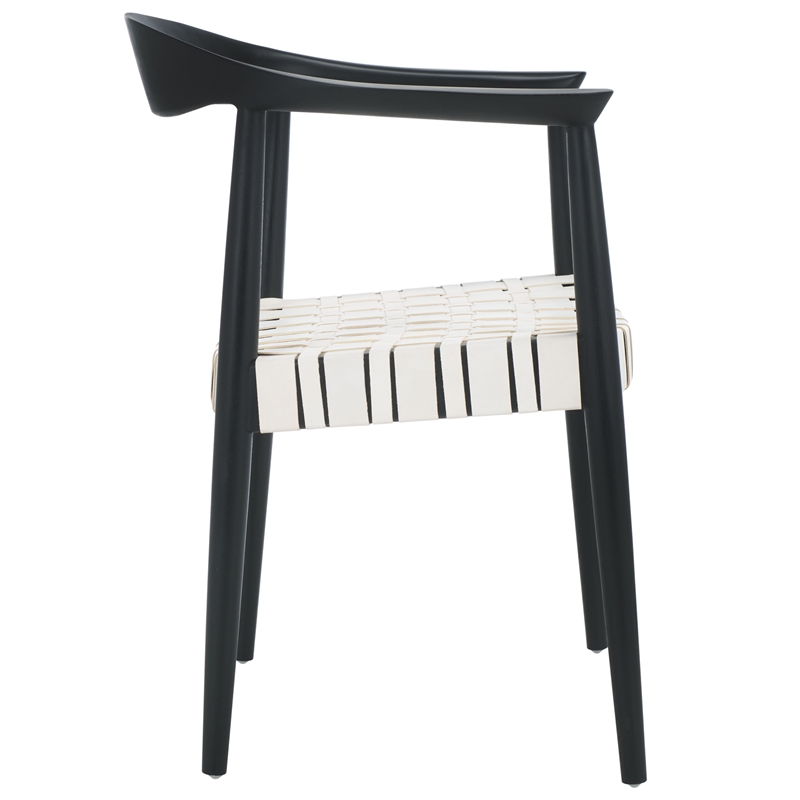 Safavieh Baden Teak Wood and  Leather Accent Chair in White / Black