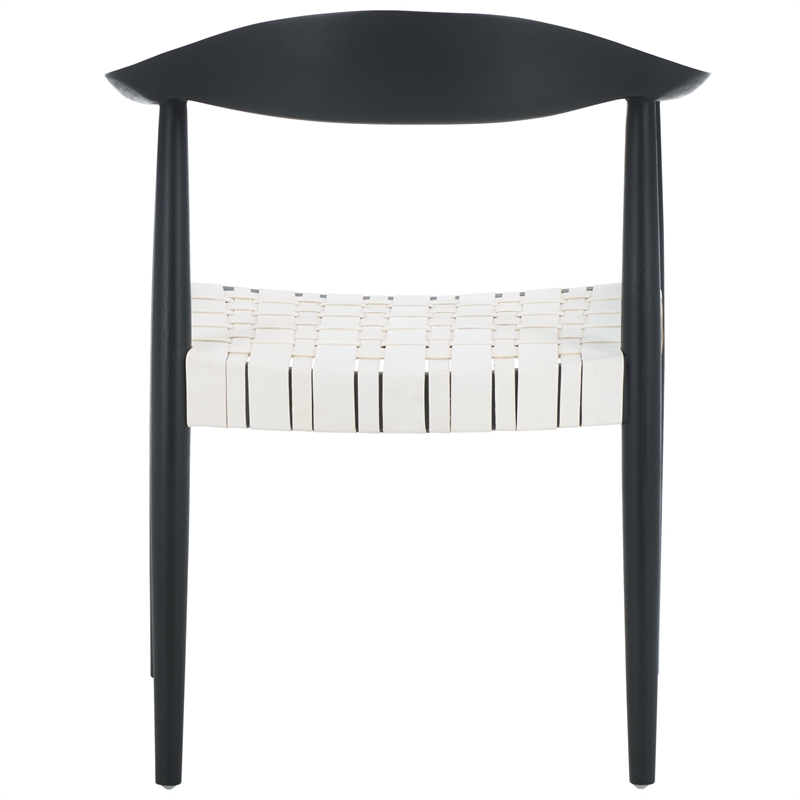 Safavieh Baden Teak Wood and  Leather Accent Chair in White / Black