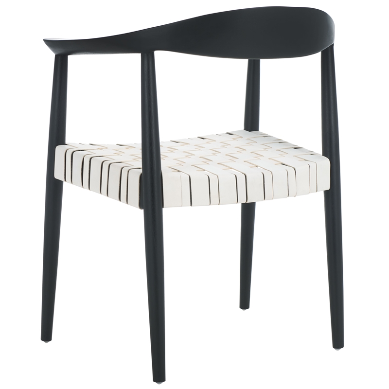 Safavieh Baden Teak Wood and  Leather Accent Chair in White / Black