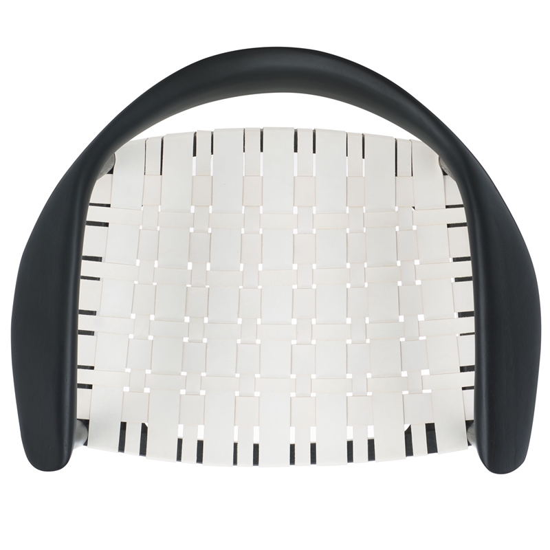 Safavieh Baden Teak Wood and  Leather Accent Chair in White / Black