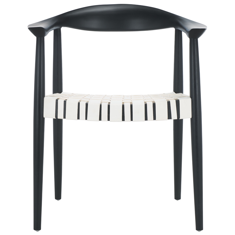 Safavieh Baden Teak Wood and  Leather Accent Chair in White / Black