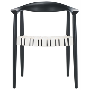 Safavieh Baden Teak Wood and  Leather Accent Chair in White / Black