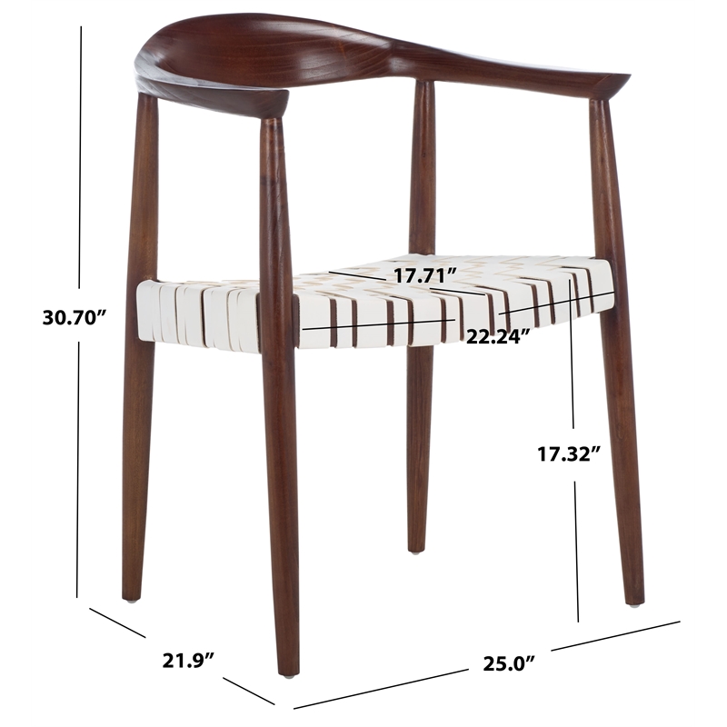 Safavieh Baden Wood and Leather Accent Chair in White / Brown