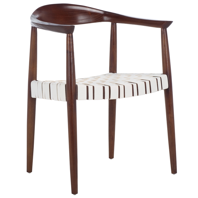 Safavieh Baden Wood and Leather Accent Chair in White / Brown