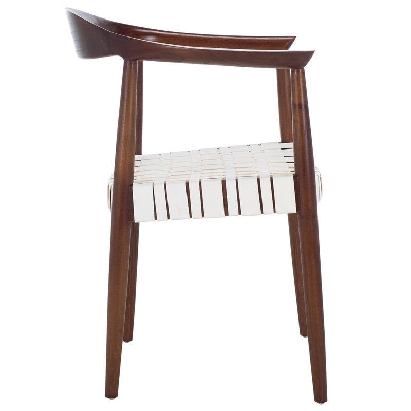 Safavieh Baden Wood and Leather Accent Chair in White / Brown