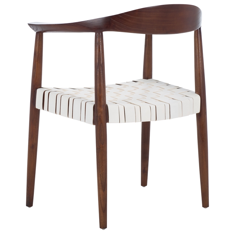 Safavieh Baden Wood and Leather Accent Chair in White / Brown