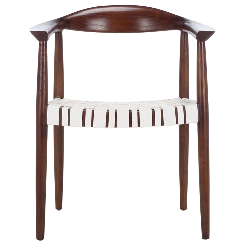 Safavieh Baden Wood and Leather Accent Chair in White / Brown