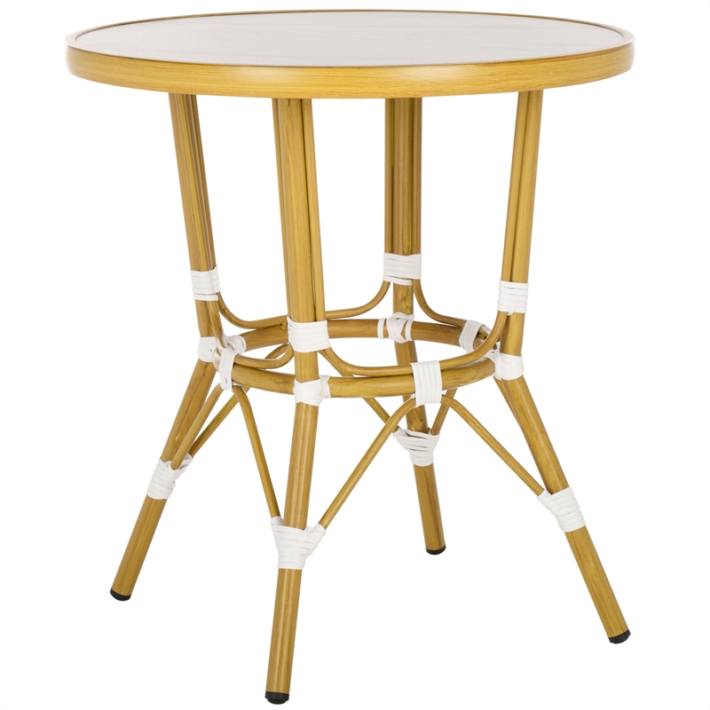 Safavieh Pomona  Aluminum Bistro Table  in White/Bamboo