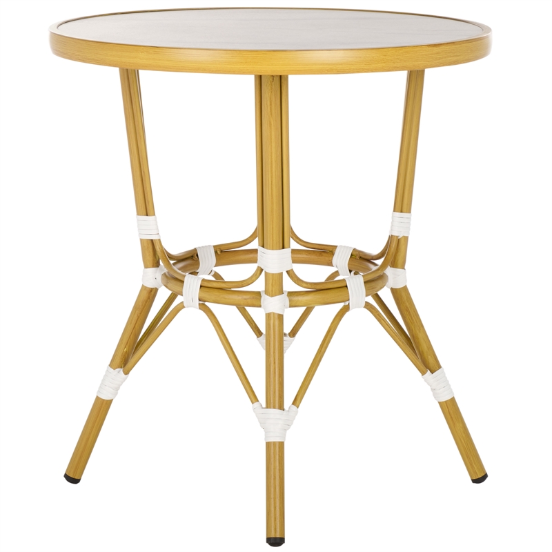 Safavieh Pomona  Aluminum Bistro Table  in White/Bamboo