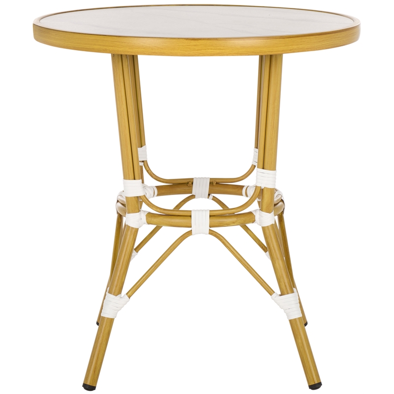 Safavieh Pomona  Aluminum Bistro Table  in White/Bamboo