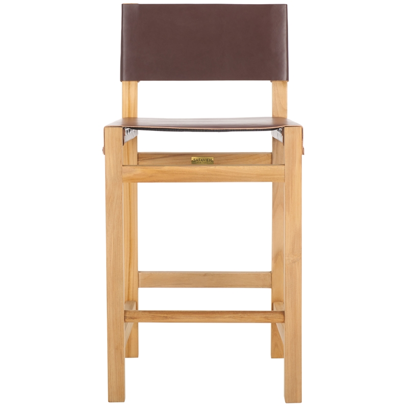 Safavieh Romee Wood and Leather Counter Stool in Amber /Natural