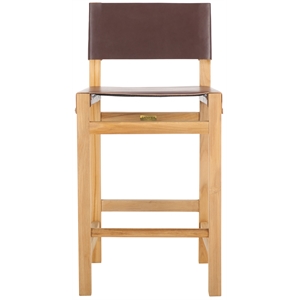 Safavieh Romee Wood and Leather Counter Stool in Amber /Natural