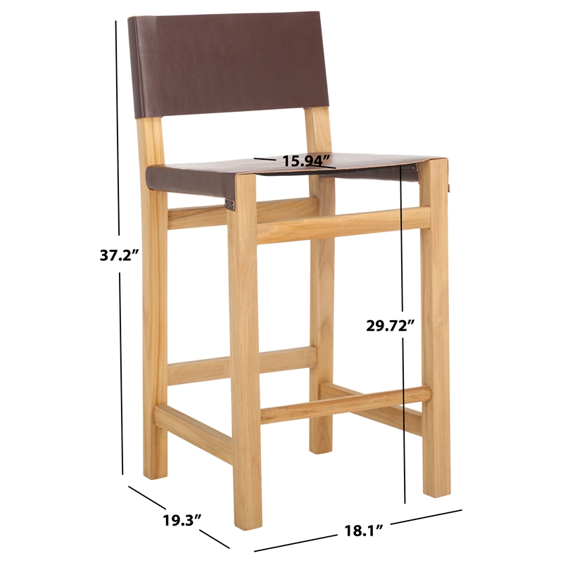 Safavieh Romee Wood and Leather Counter Stool in Amber /Natural