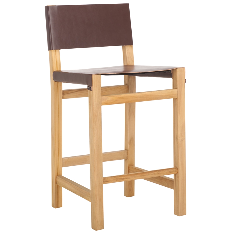 Safavieh Romee Wood and Leather Counter Stool in Amber /Natural