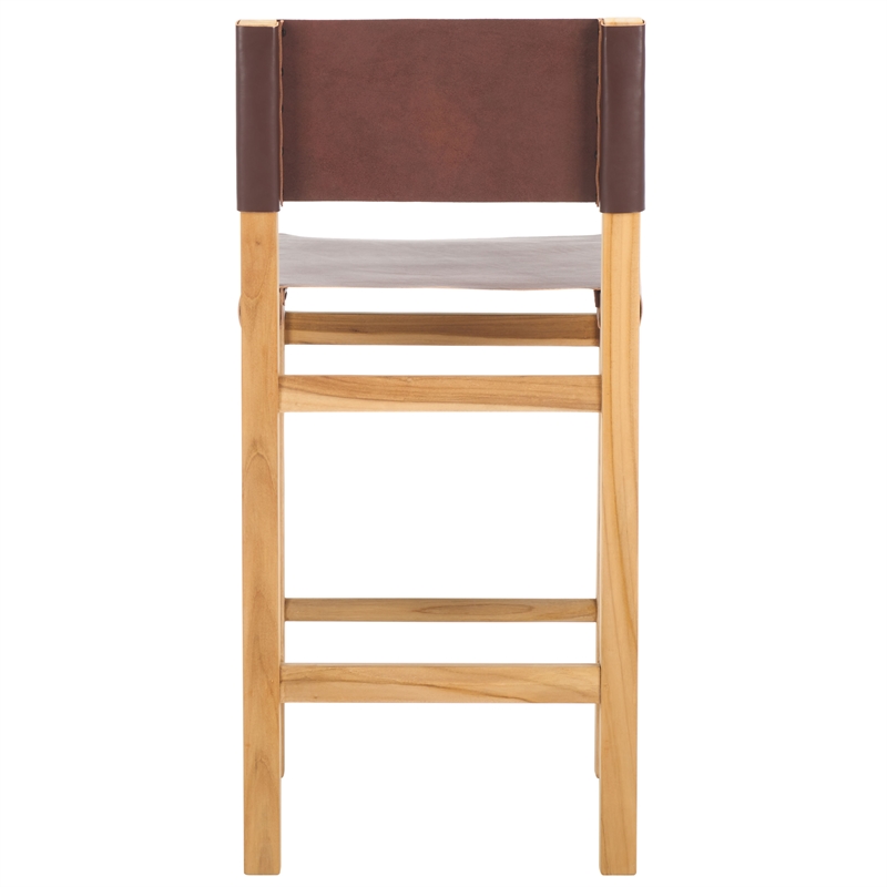 Safavieh Romee Wood and Leather Counter Stool in Amber /Natural