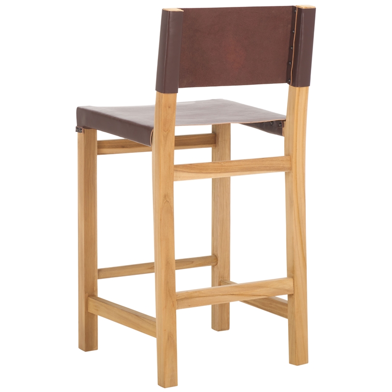 Safavieh Romee Wood and Leather Counter Stool in Amber /Natural