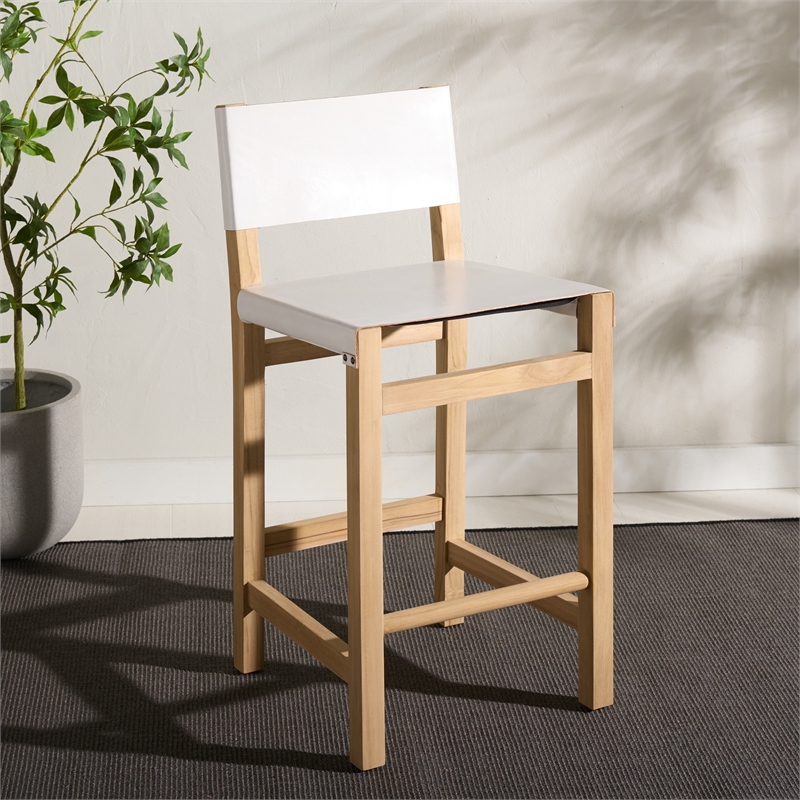Safavieh Romee Wood and Leather  Counter Stool in White / Natural