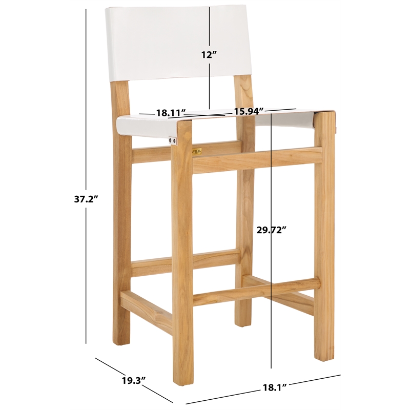 Safavieh Romee Wood and Leather  Counter Stool in White / Natural