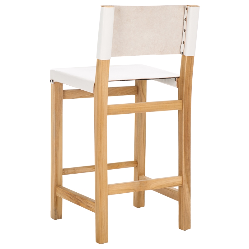 Safavieh Romee Wood and Leather  Counter Stool in White / Natural