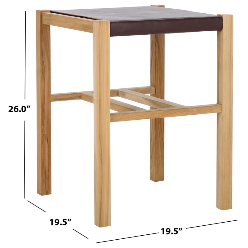 Safavieh Solana Teak and Leather Counter Stool  in Brown / Natural