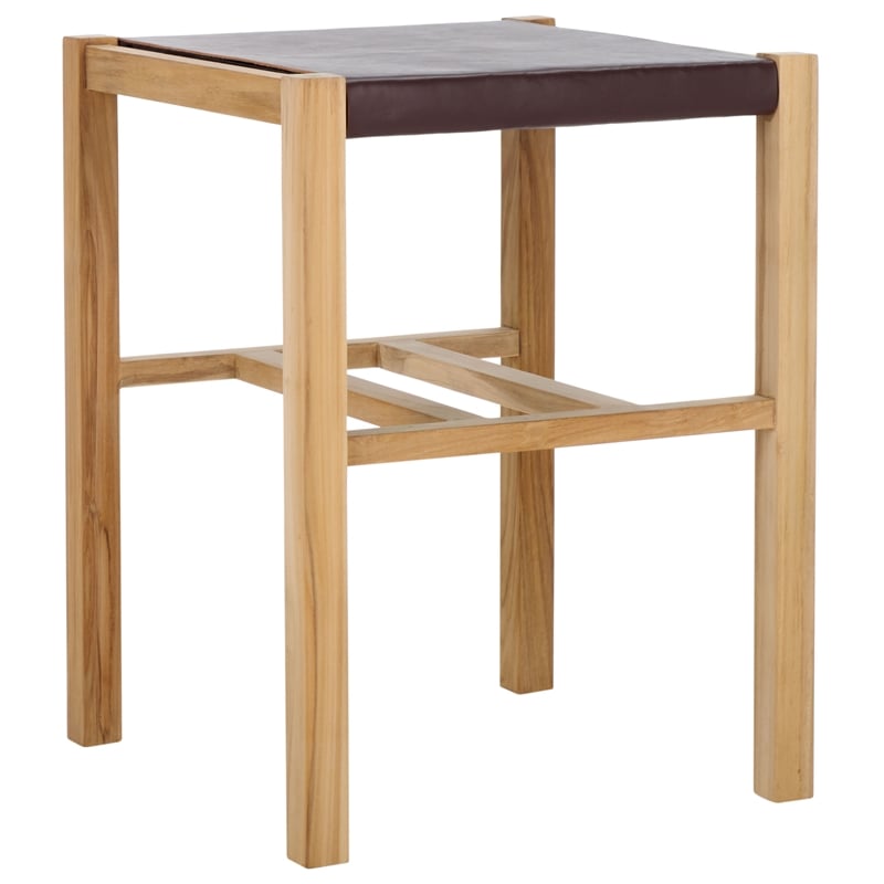 Safavieh Solana Teak and Leather Counter Stool  in Brown / Natural