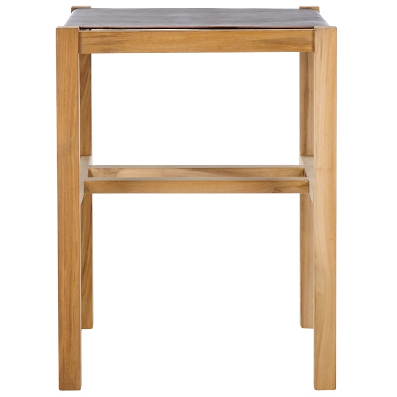 Safavieh Solana Teak and Leather Counter Stool  in Brown / Natural