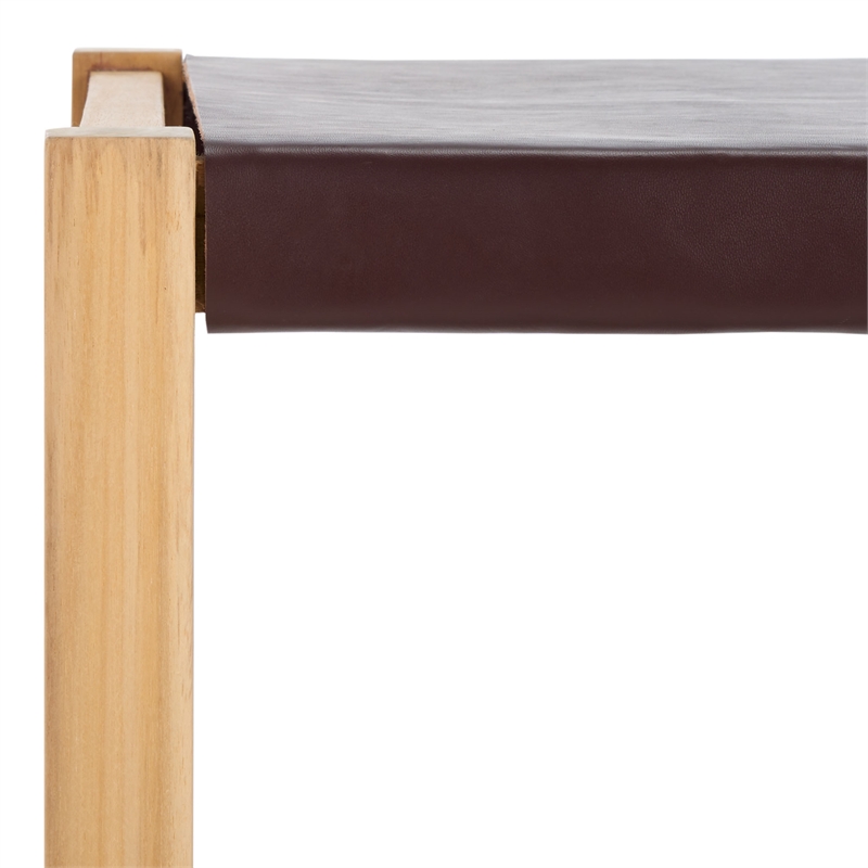 Safavieh Solana Teak and Leather Counter Stool  in Brown / Natural