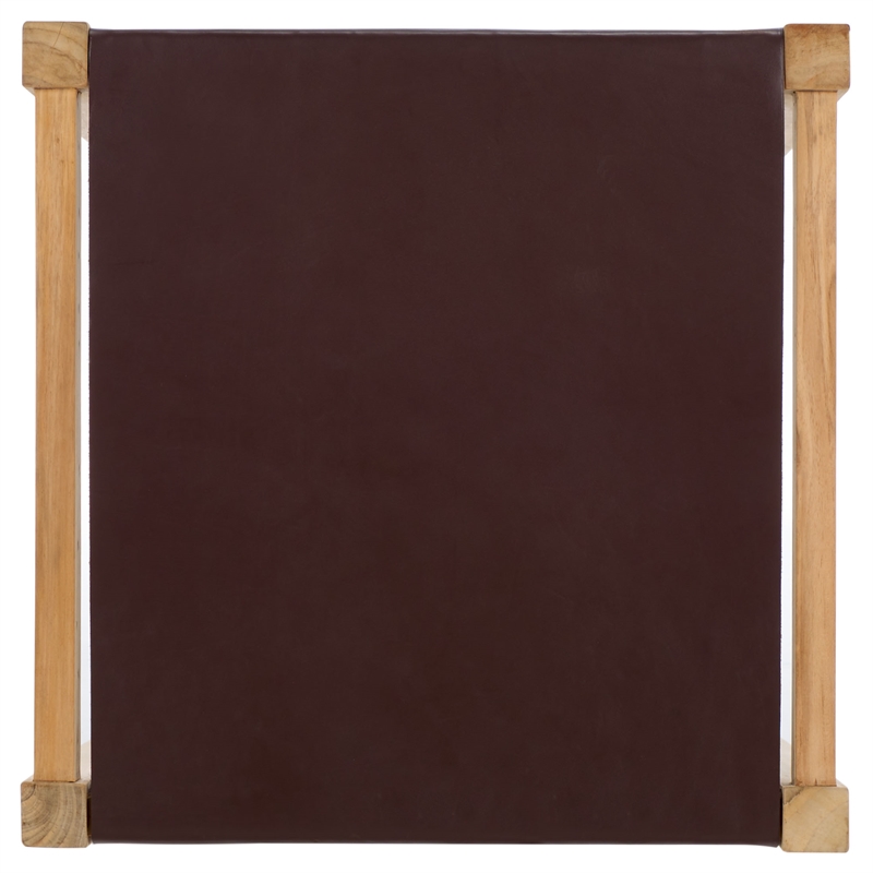 Safavieh Solana Teak and Leather Counter Stool  in Brown / Natural