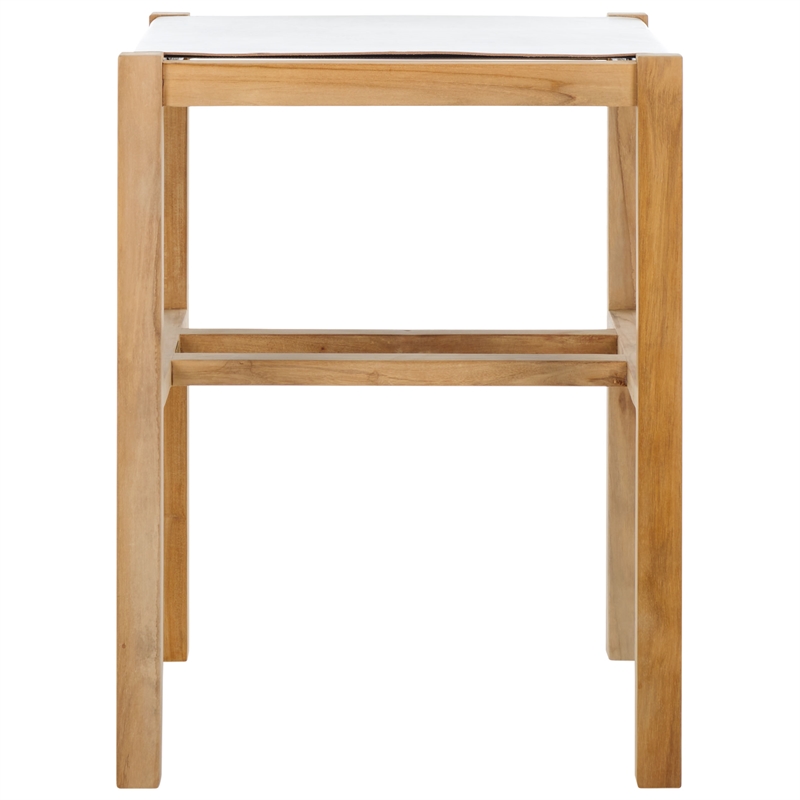 Safavieh Solana Teak and Leather Counter Stool in White / Natural