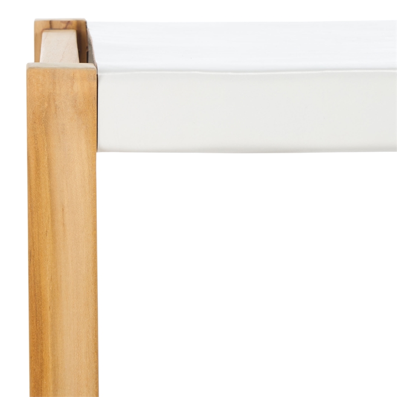 Safavieh Solana Teak and Leather Counter Stool in White / Natural