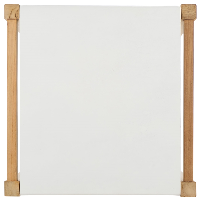 Safavieh Solana Teak and Leather Counter Stool in White / Natural