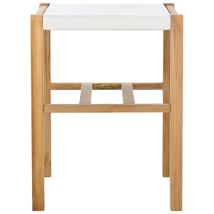 Safavieh Solana Teak and Leather Counter Stool in White / Natural