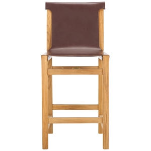 Safavieh Arian Teak and Leather Counter Stool in Brown / Natural