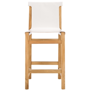 Safavieh Arian Teak and Leather Counter Stool in White / Natural