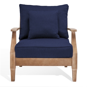Safavieh Martinique Wood Outdoor Armchair in Natural / Navy