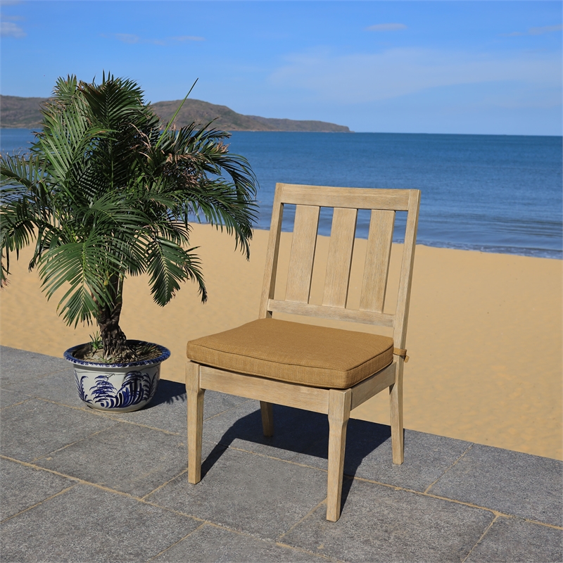 Safavieh Dominica Wood Outdoor Dining Chair in Natural / Brown