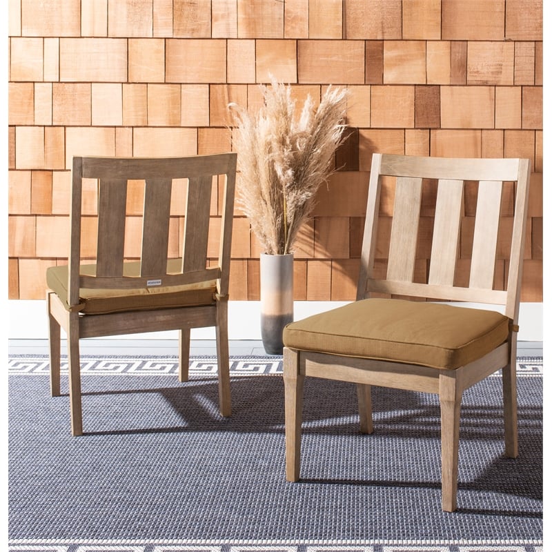 Safavieh Dominica Wood Outdoor Dining Chair in Natural / Brown