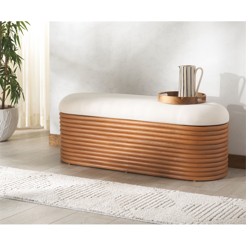 Safavieh Bayard Ratan and Plywood  Bench in Natural / White