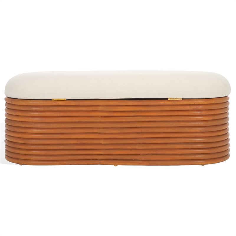 Safavieh Bayard Ratan and Plywood  Bench in Natural / White