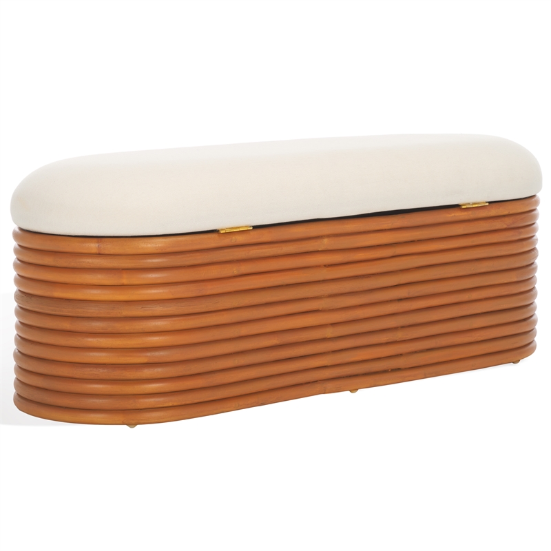 Safavieh Bayard Ratan and Plywood  Bench in Natural / White